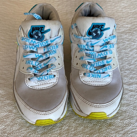 Nike Air White and Teal Sneakers Neon Athletic Shoes - Picture 2 of 15